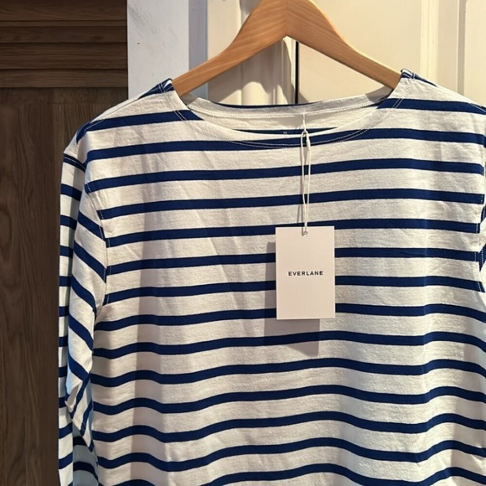 NWT EVERLANE XS organic cotton white and blue striped pull over dress - Picture 3 of 10